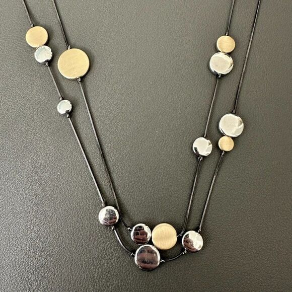 Chico's Long Two Tone 2 Strand Coin Disc Round Necklace - Picture 1 of 3